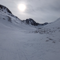 Skitour Schöntalspitze 05: Die Grubenwand. Bei etwas mehr Schnee ist diese im Winter durchaus auch besteigbar.