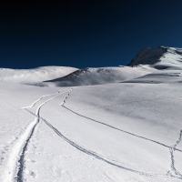 Skitour Schafhimmel 16: In Summe sehe ich nur zwei Abfahrtsspuren, ansonsten ist das Gelände gänzlich unberührt.