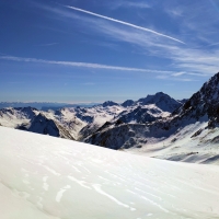 Scheiberkogel Skitour 25: Blick von der Scharte (Rotmoosjoch) Richtung Italien.