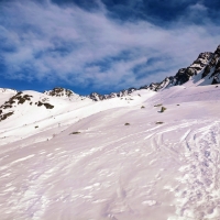 Kraspesspitze Skitour 13: Endlich mehr Schnee. Der Gipfel in Sicht.