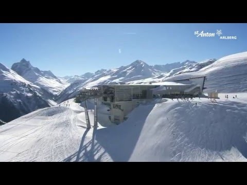 Winter aerial video of St. Anton am Arlberg, Tyrol, Austria